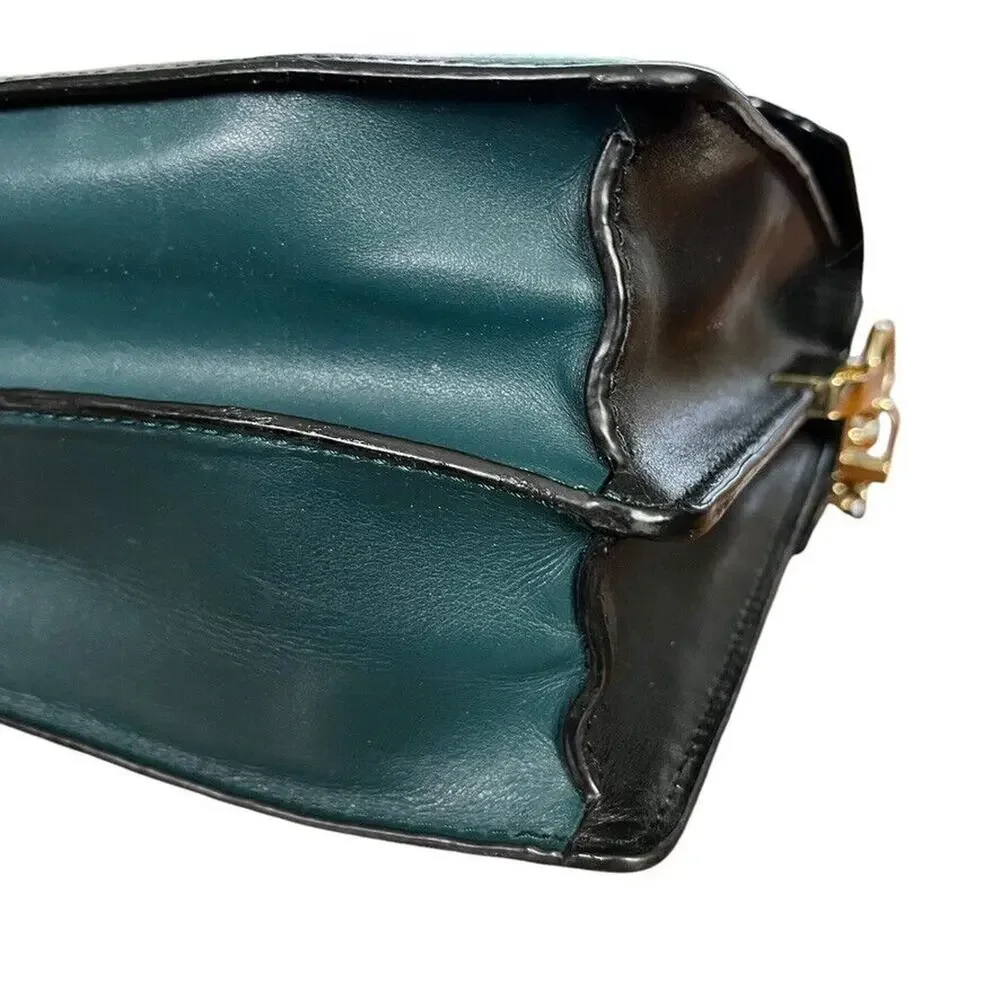Trina Turk Womens Leather Handbag Teal Snakeskin Purse Flap Pocket Silver Gold